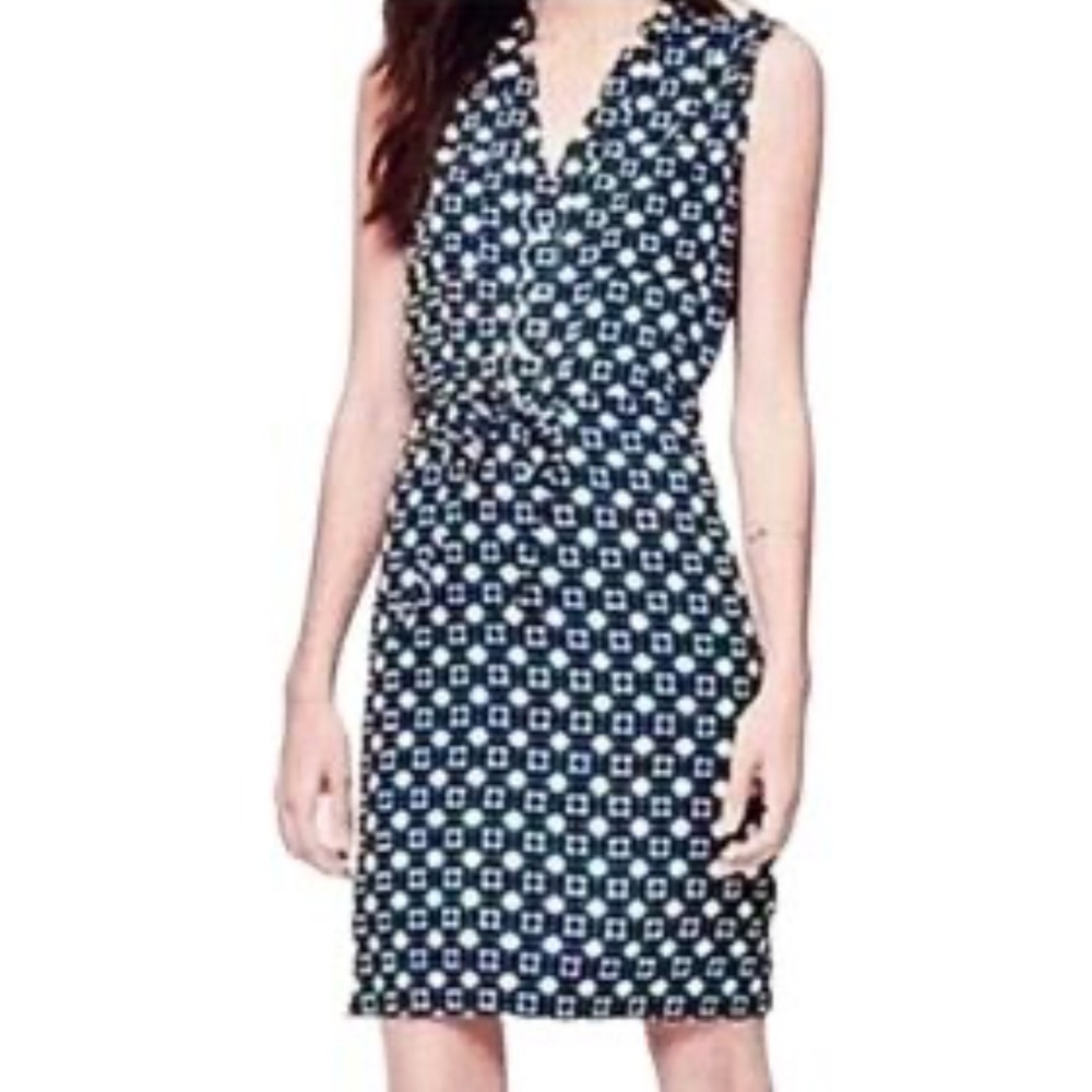 Ann Taylor LOFT Navy and White Patterned Dress